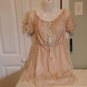 Sequin Hearts Cream Colored Sheer Cap Sleeve Lined Dress Size M